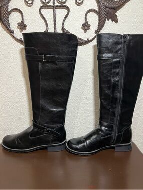 AEROSOLES Black Over-the-Knee Riding Boots with Side Buckle